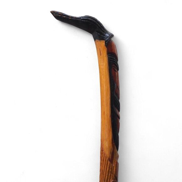 Antique Vintage Hand Carved African Mask Floral Wooden Walking Stick / Cane - Picture 3 of 8